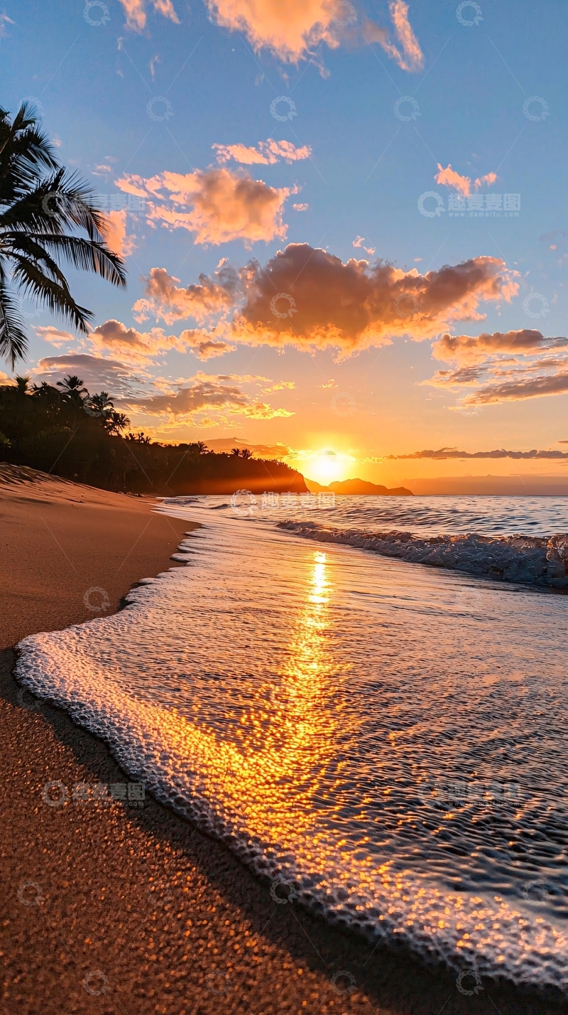 高清大图下载【趣麦麦图】日落海滩海浪沙滩风景