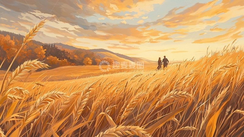 高清大图下载【趣麦麦图】金色麦田中的漫步