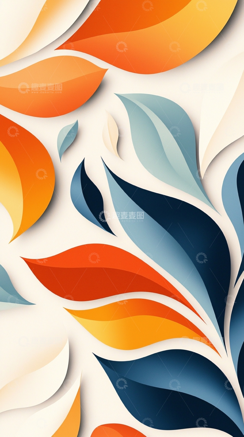 高清大图下载【趣麦麦图】抽象色彩渐变叶子图案背景
