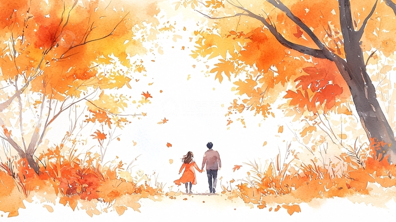 高清大图下载【趣麦麦图】秋日漫步情侣手牵手