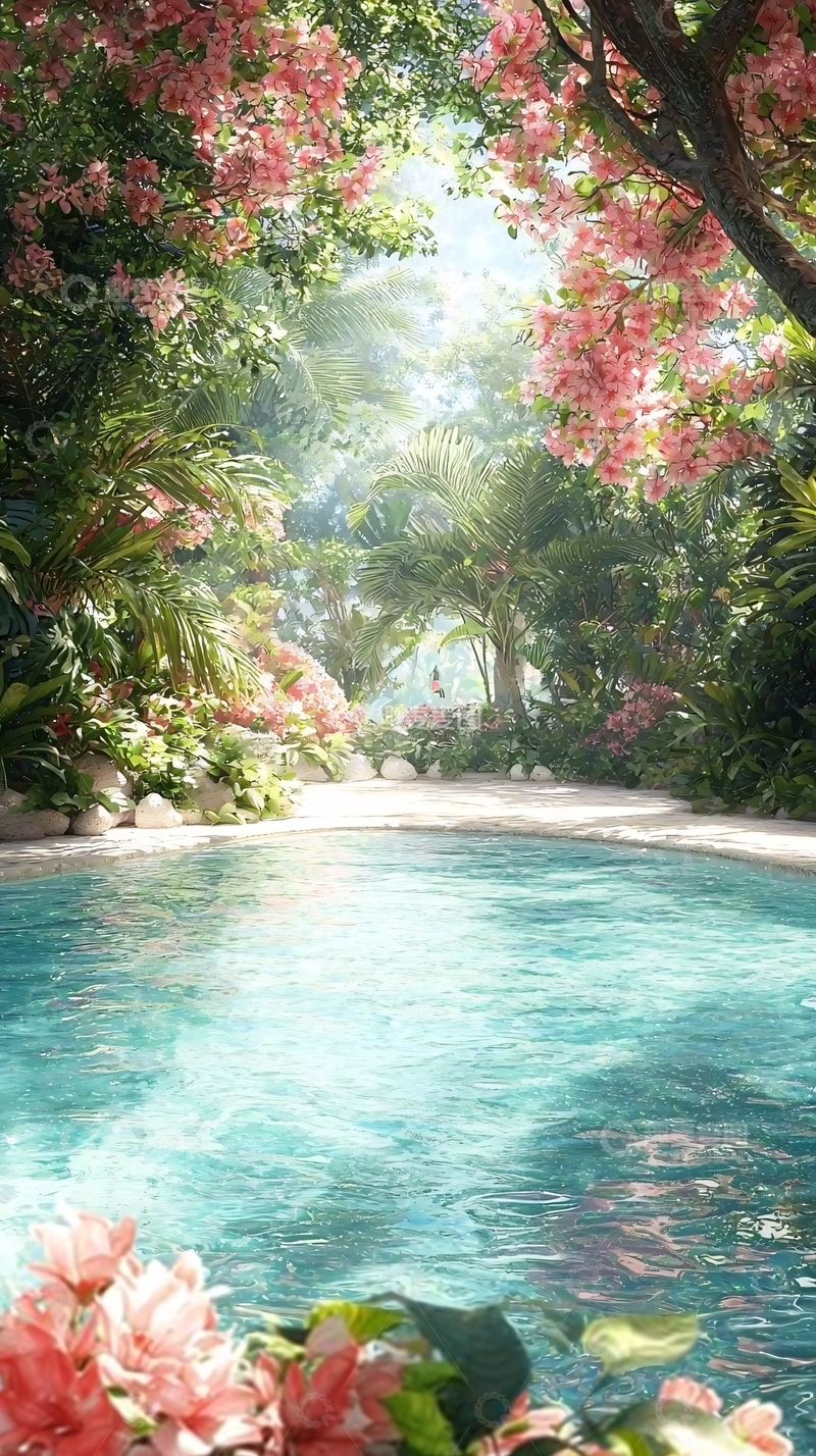 高清大图下载【趣麦麦图】热带花园中的泳池