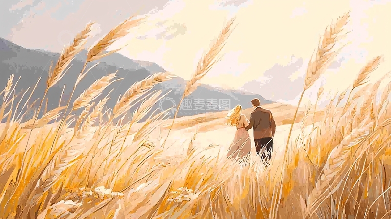 高清大图下载【趣麦麦图】金秋田野中的浪漫情侣