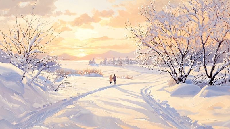 高清大图下载【趣麦麦图】冬日雪景中漫步的情侣