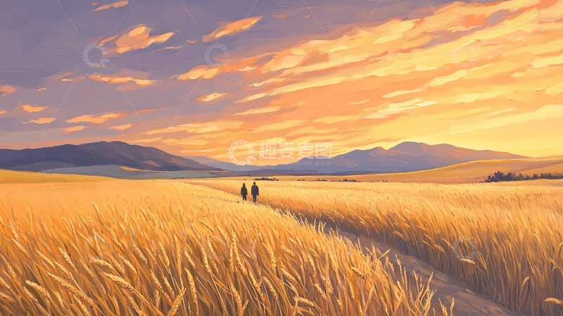 高清大图下载【趣麦麦图】金色麦田中的远行者
