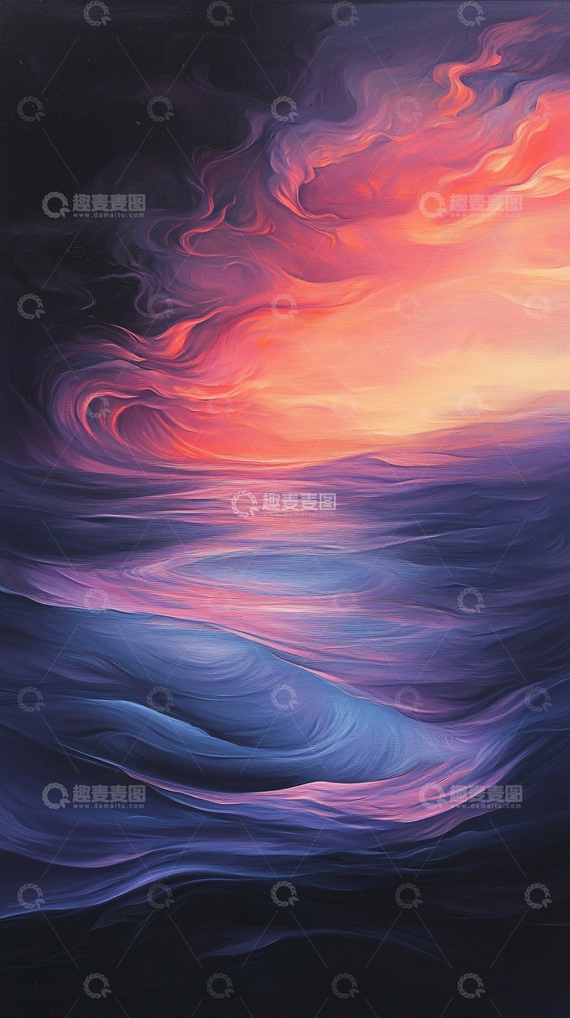 高清大图下载【趣麦麦图】梦幻日落海景艺术画