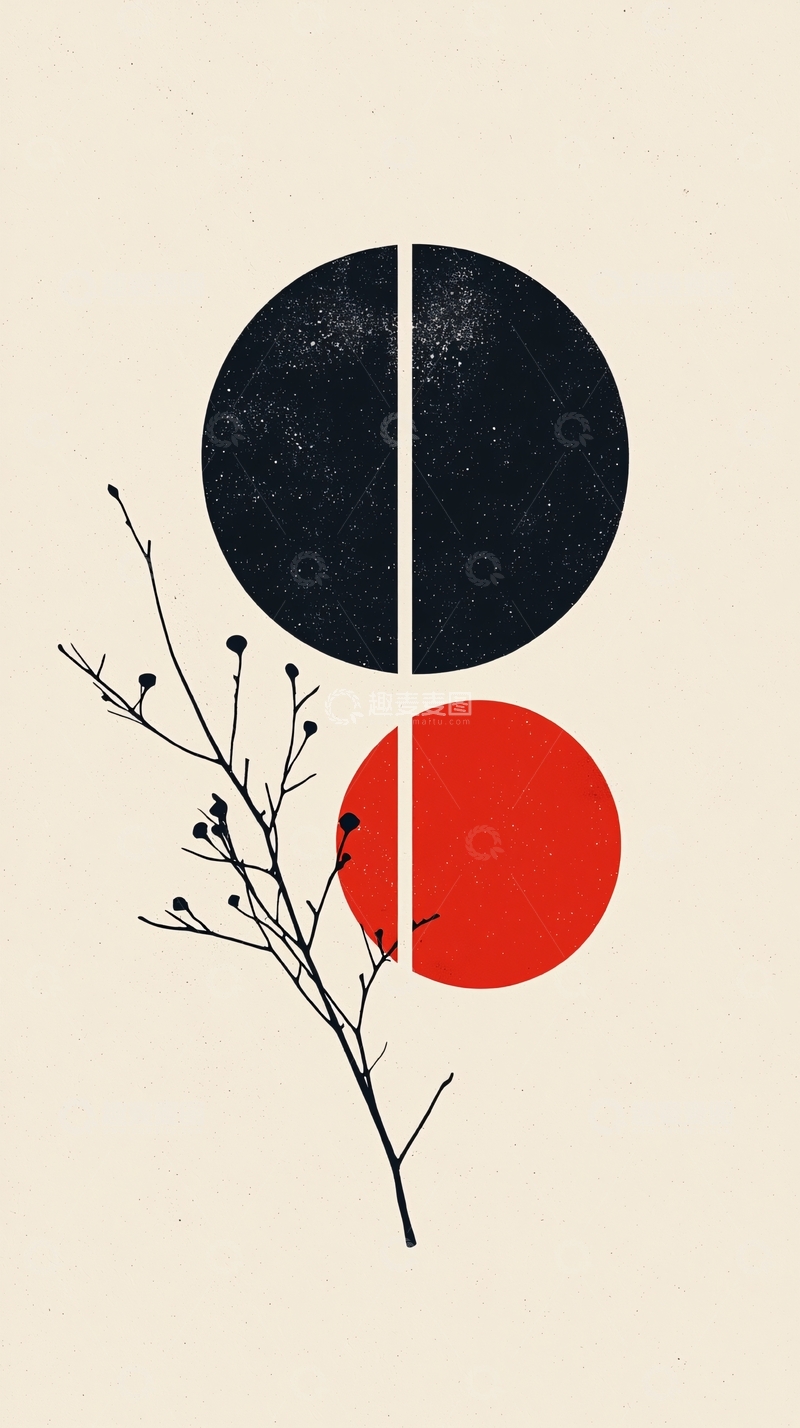 高清大图下载【趣麦麦图】抽象几何与自然元素的艺术插画