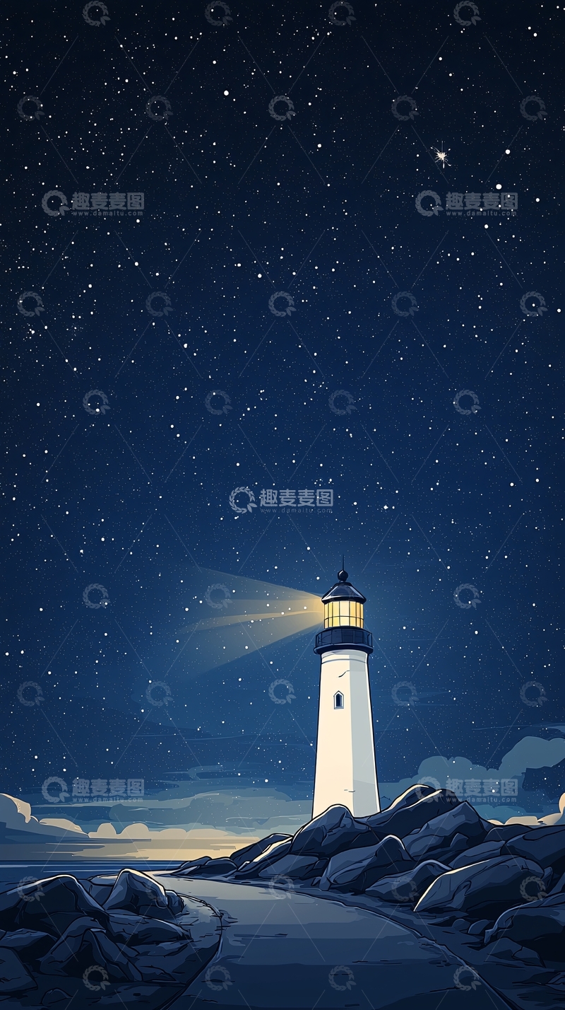 高清大图下载【趣麦麦图】夜空下的灯塔