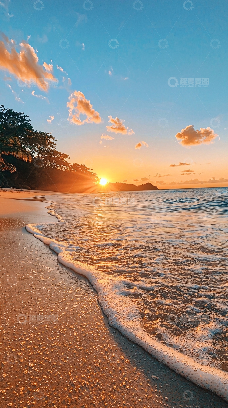 高清大图下载【趣麦麦图】日落海滩海浪沙滩风景