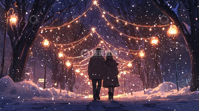 高清大图下载【趣麦麦图】冬夜浪漫约会场景