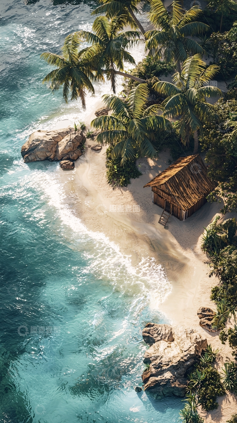 高清大图下载【趣麦麦图】热带海滩上的小屋