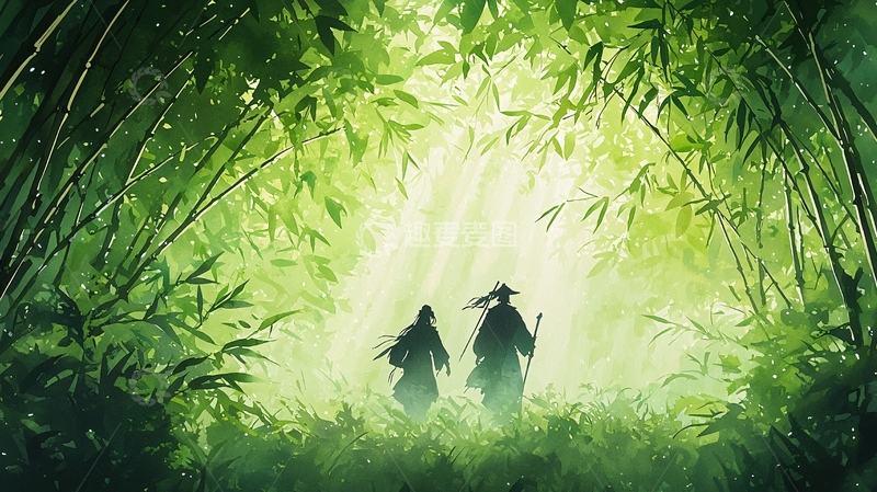 高清大图下载【趣麦麦图】竹林深处的二人行
