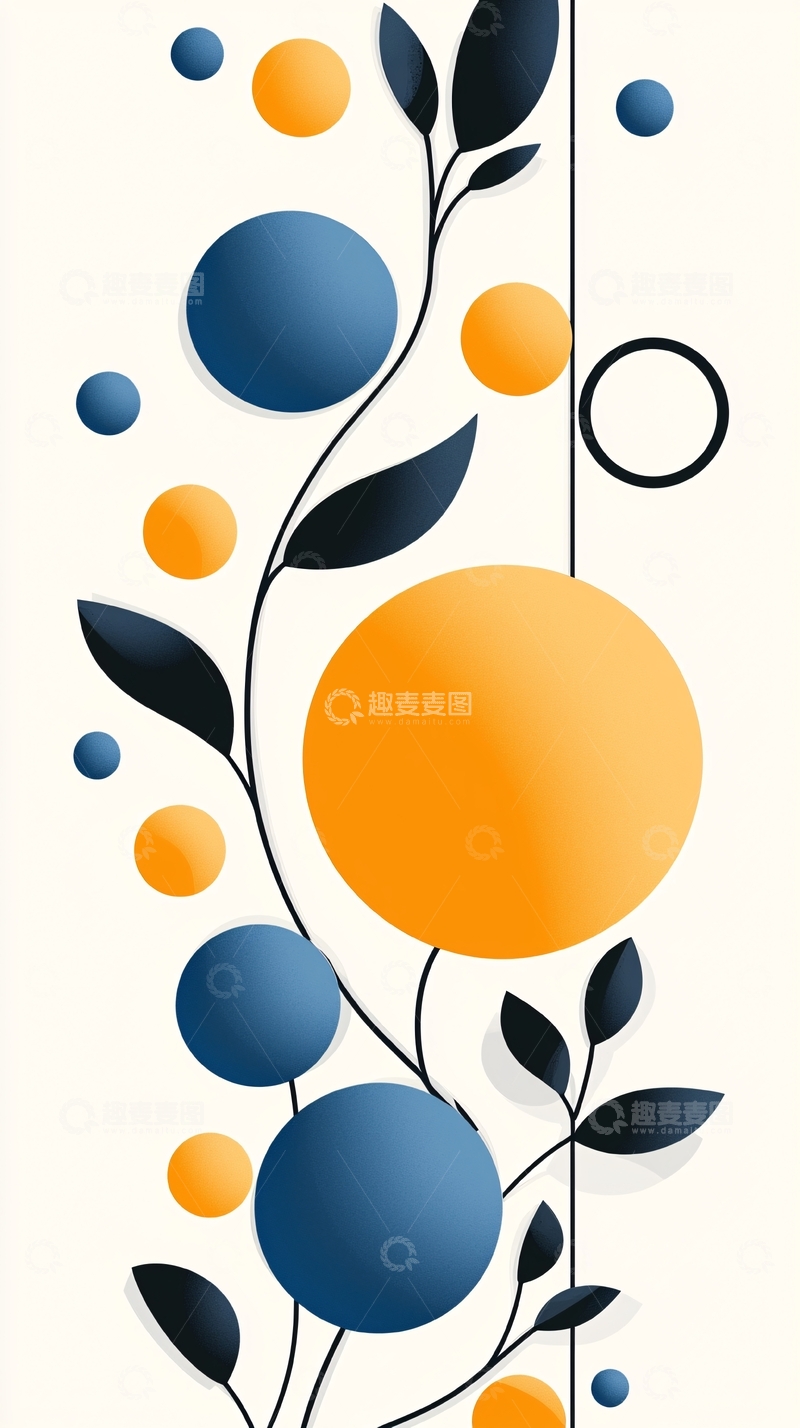 高清大图下载【趣麦麦图】橙蓝渐变抽象花卉图案背景