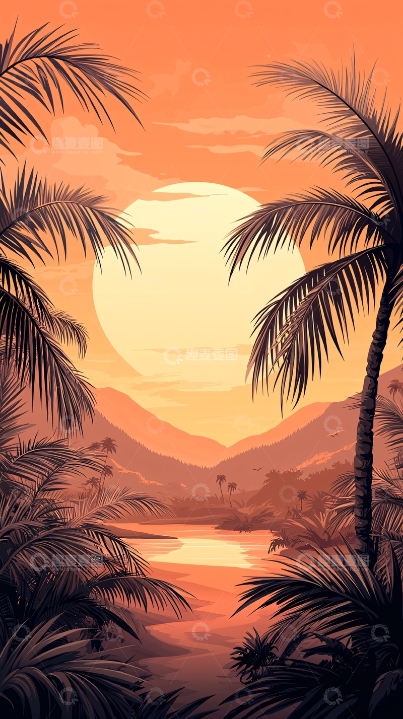 高清大图下载【趣麦麦图】热带日落海滩风景