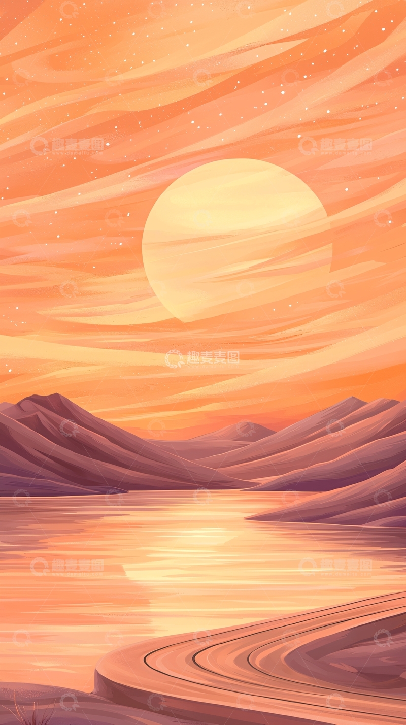 高清大图下载【趣麦麦图】夕阳下的宁静湖畔