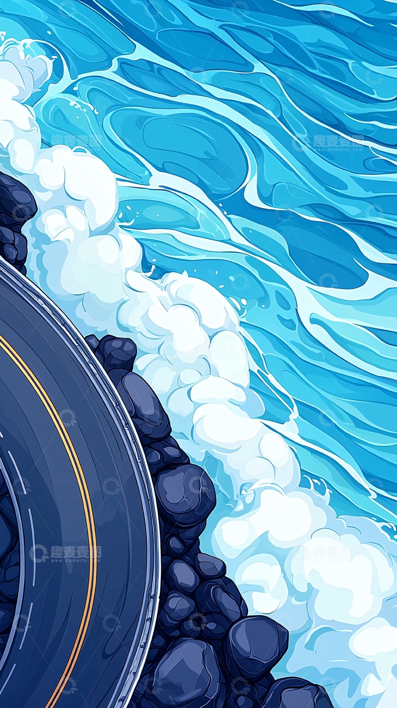 高清大图下载【趣麦麦图】海浪冲击岩石的动态场景