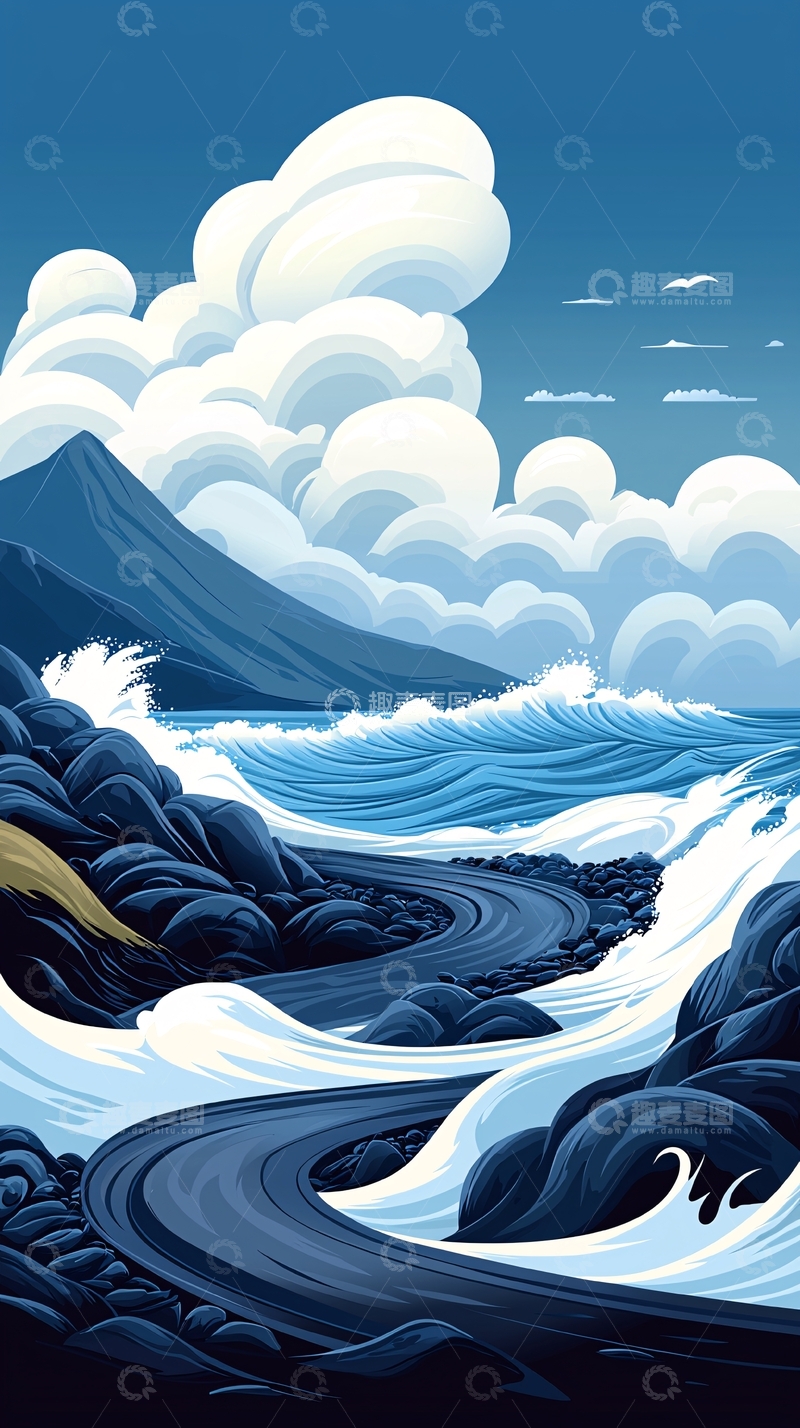 高清大图下载【趣麦麦图】波涛汹涌的海岸线
