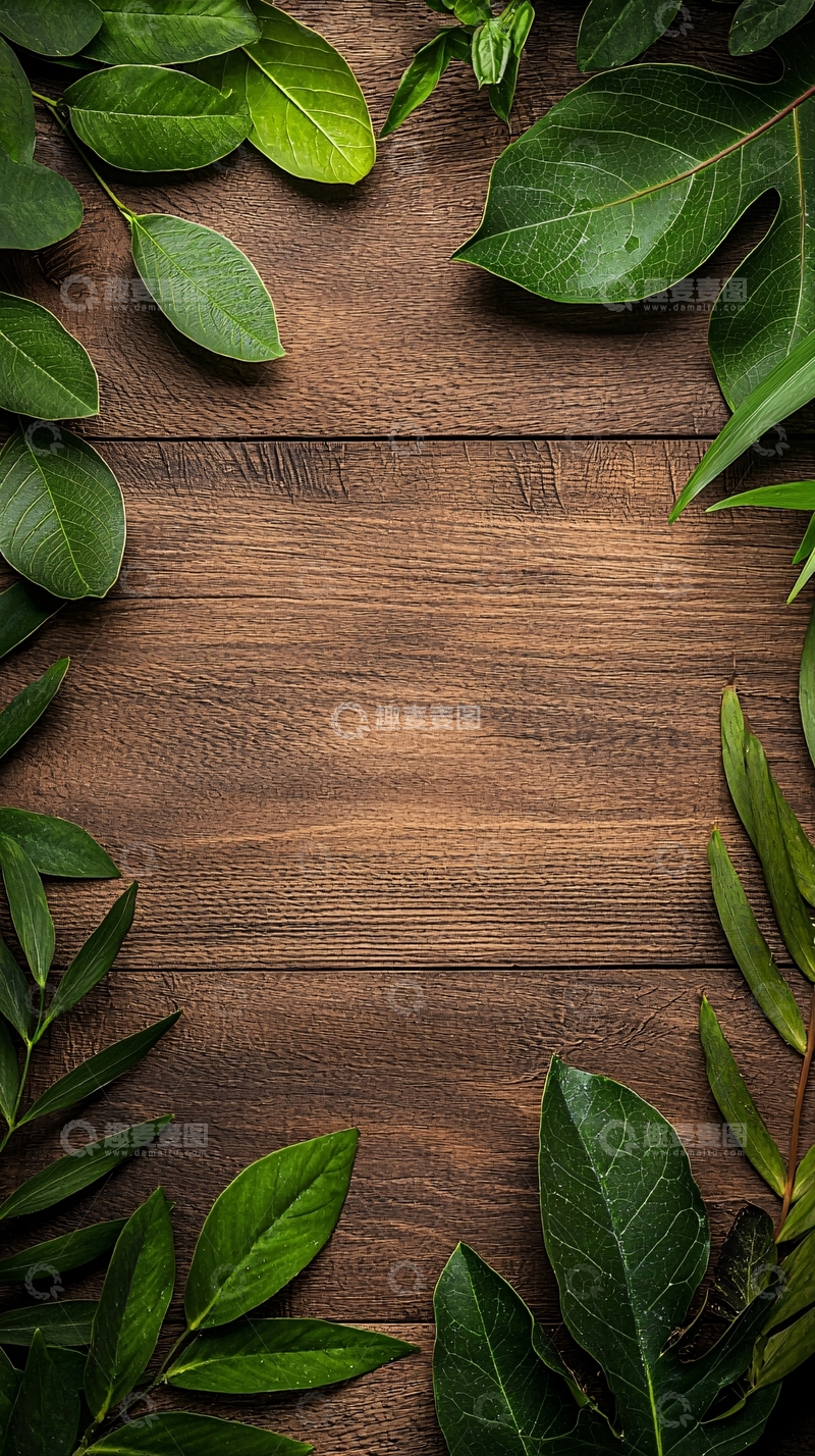 高清大图下载【趣麦麦图】绿色植物木桌背景素材