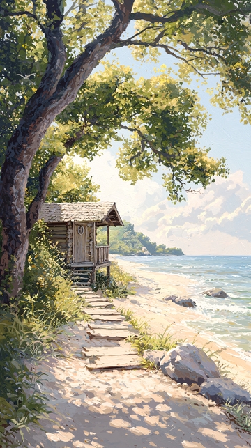 海边小屋与木桥