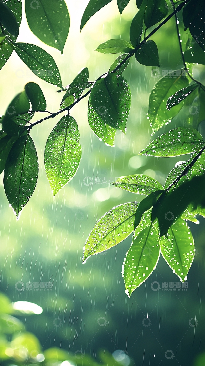 高清大图下载【趣麦麦图】雨中绿叶自然风光