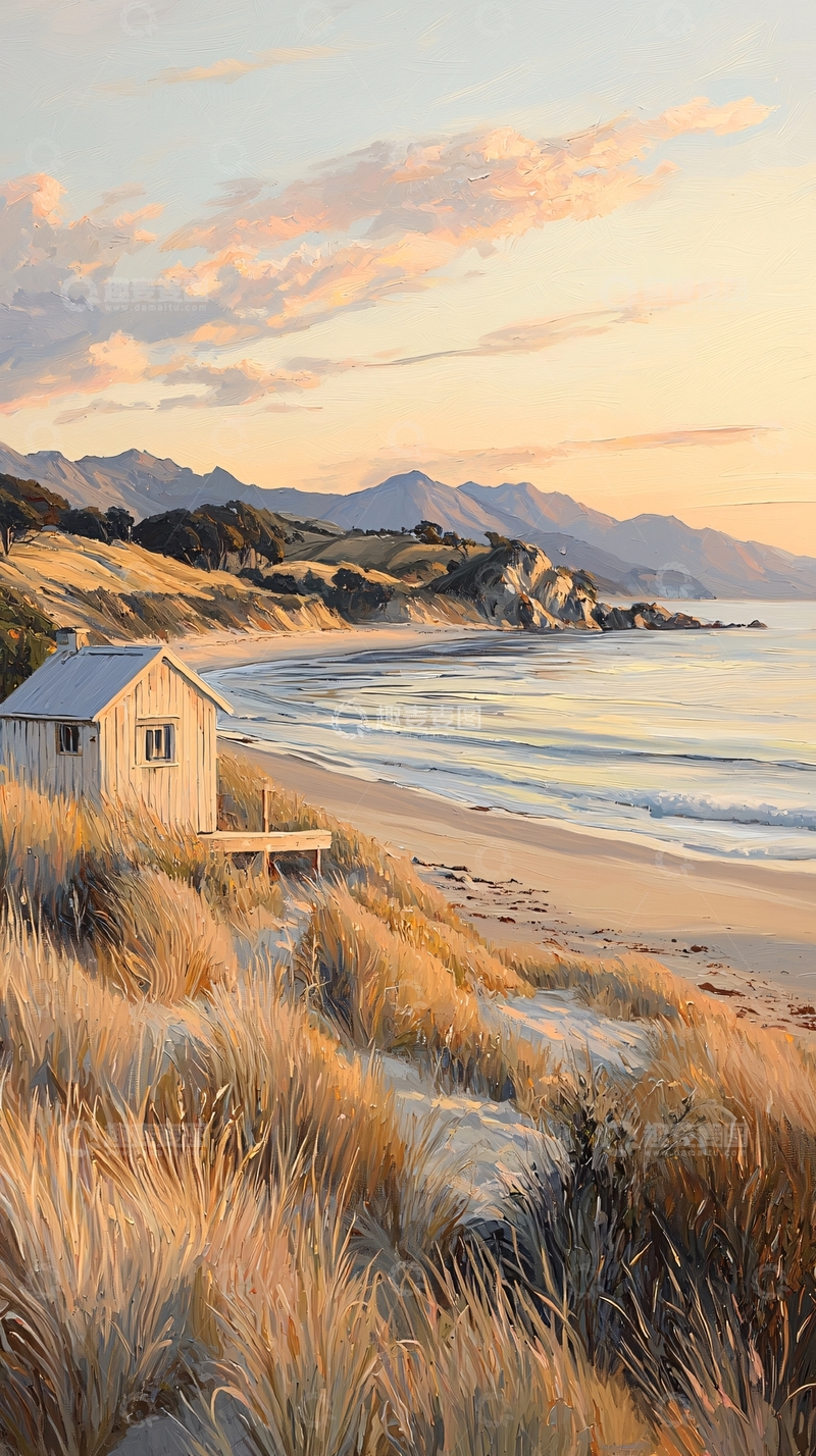 高清大图下载【趣麦麦图】海边小屋与山景