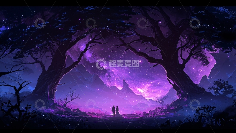高清大图下载【趣麦麦图】梦幻森林下的浪漫情侣