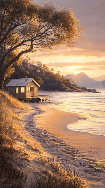 海边小屋日落风景
