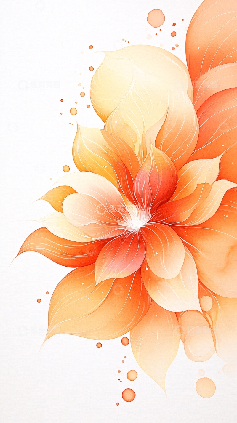 高清大图下载【趣麦麦图】橙色渐变花卉艺术插画