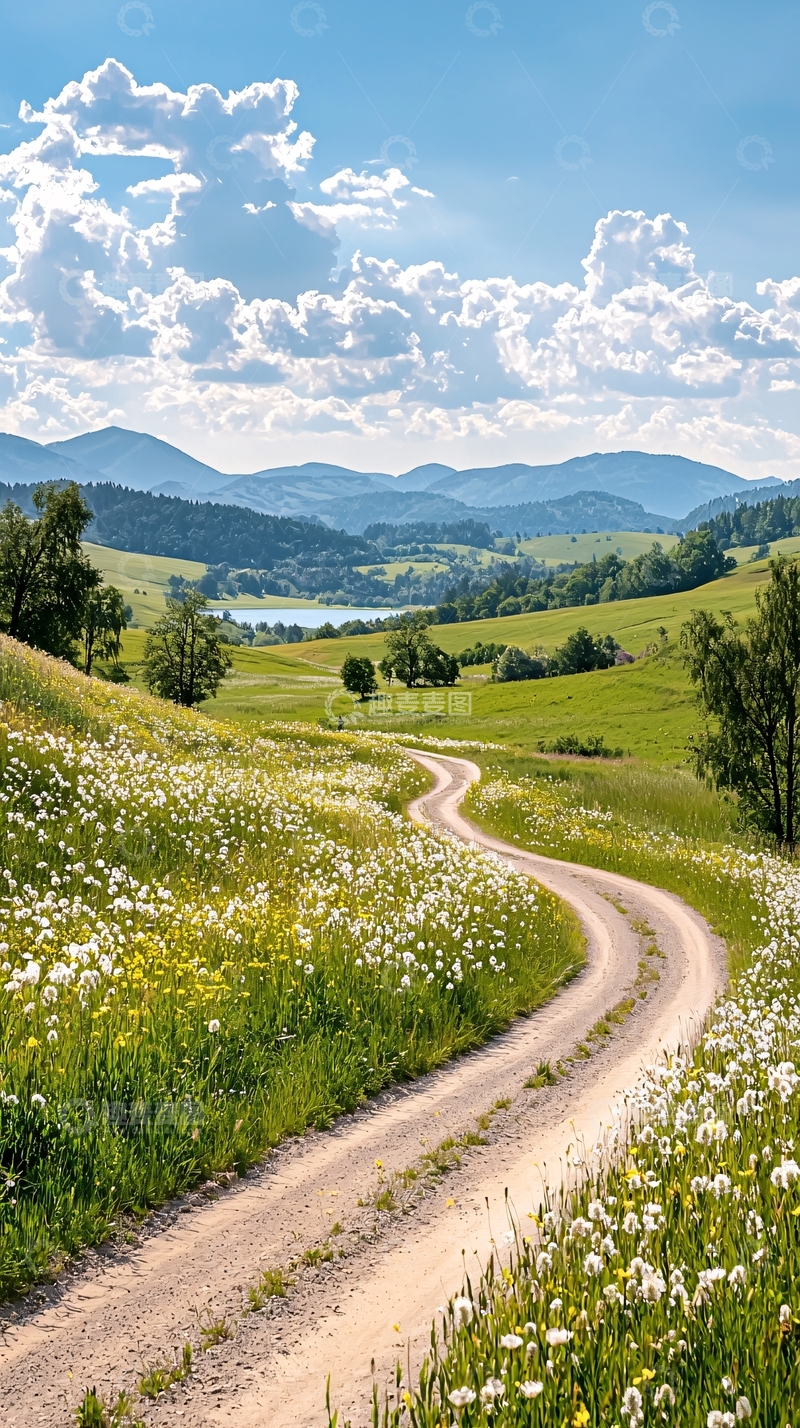 高清大图下载【趣麦麦图】山间小路与野花盛开