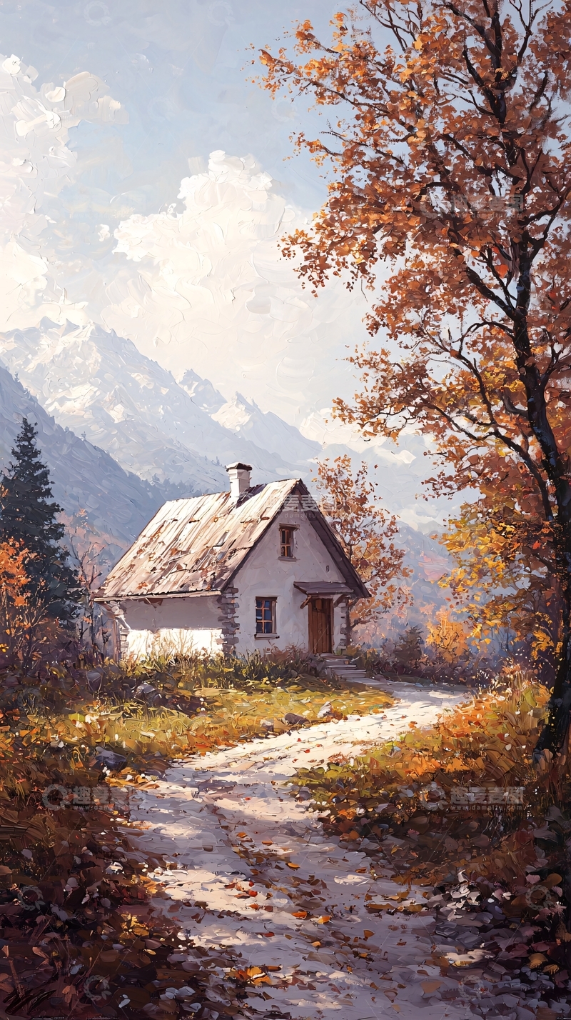 高清大图下载【趣麦麦图】秋日山间小屋风景