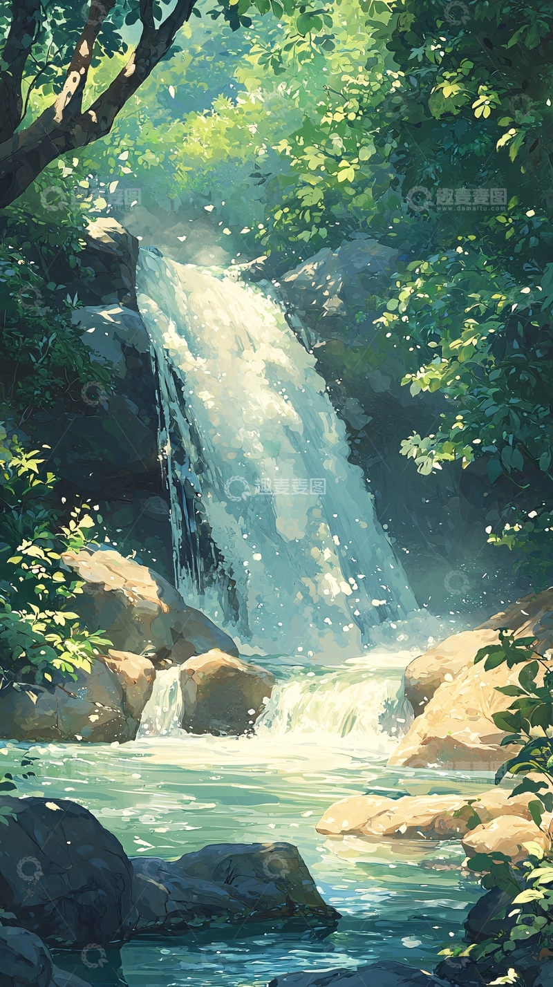 高清大图下载【趣麦麦图】森林中的瀑布美景