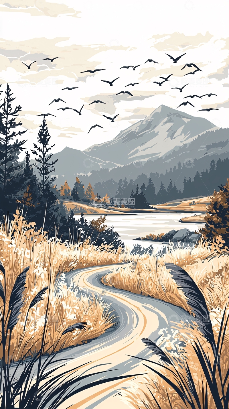 高清大图下载【趣麦麦图】秋日山间小路风景图