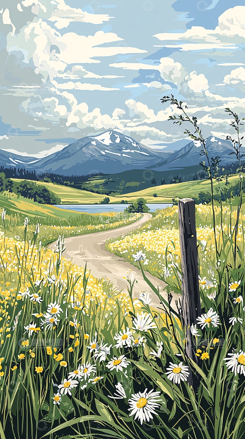 高清大图下载【趣麦麦图】山间小路与野花盛开