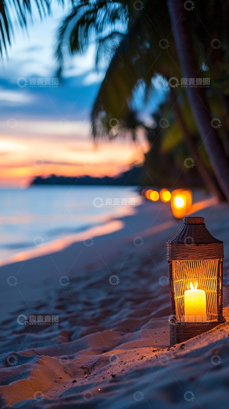高清大图下载【趣麦麦图】海滩上的烛光晚餐