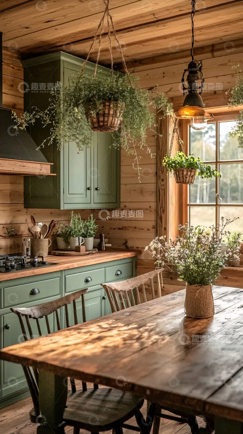 高清大图下载【趣麦麦图】乡村风格木质厨房与餐桌