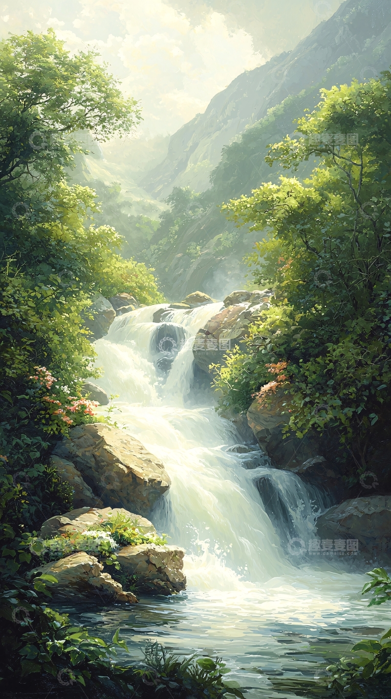 高清大图下载【趣麦麦图】山间瀑布自然风光
