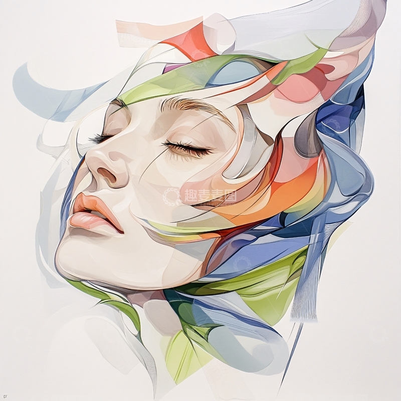 高清大图下载【趣麦麦图】抽象色彩人物肖像艺术插画