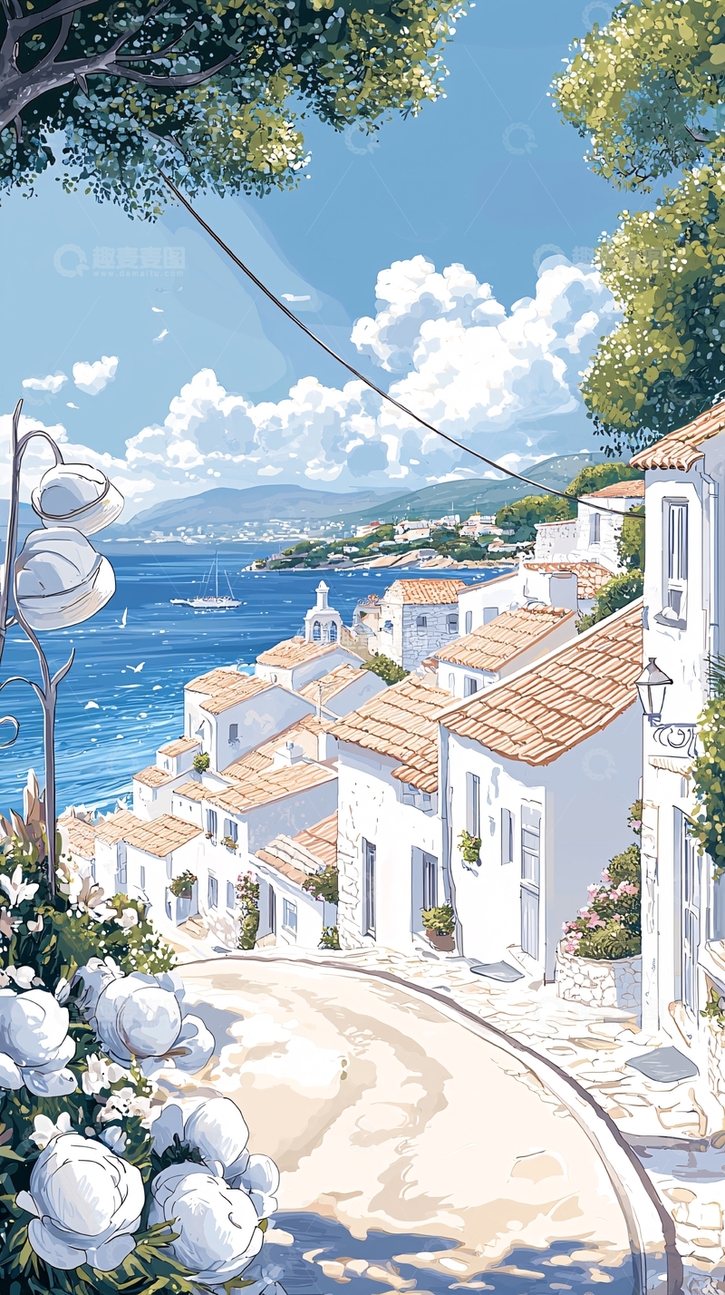高清大图下载【趣麦麦图】地中海风格小镇风景图
