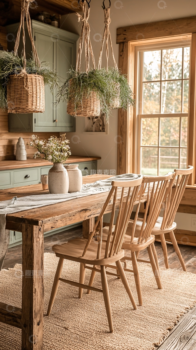 高清大图下载【趣麦麦图】乡村风格木质餐桌椅装饰