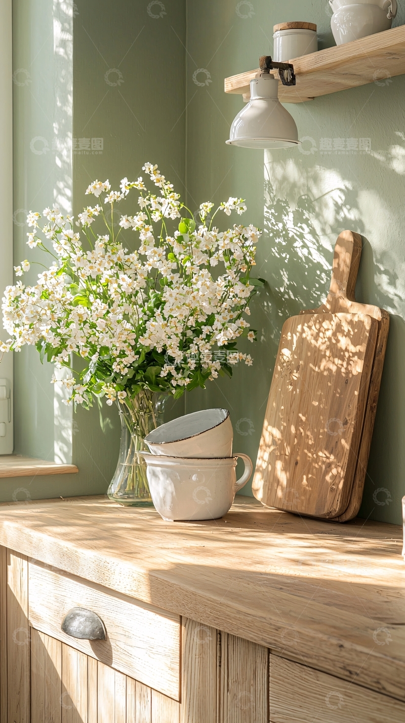 高清大图下载【趣麦麦图】阳光下的厨房柜台上景