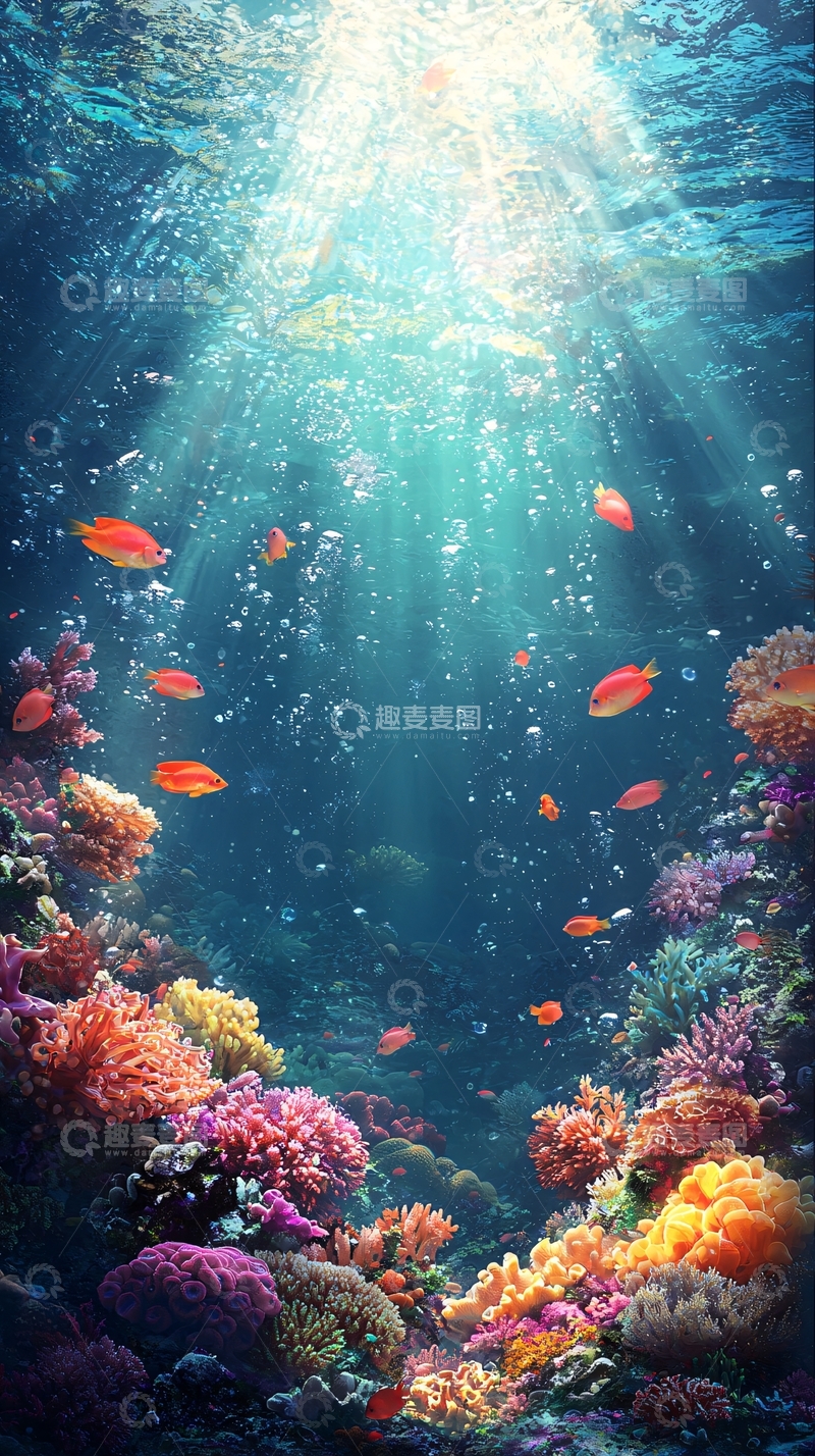 高清大图下载【趣麦麦图】海底珊瑚鱼群光影