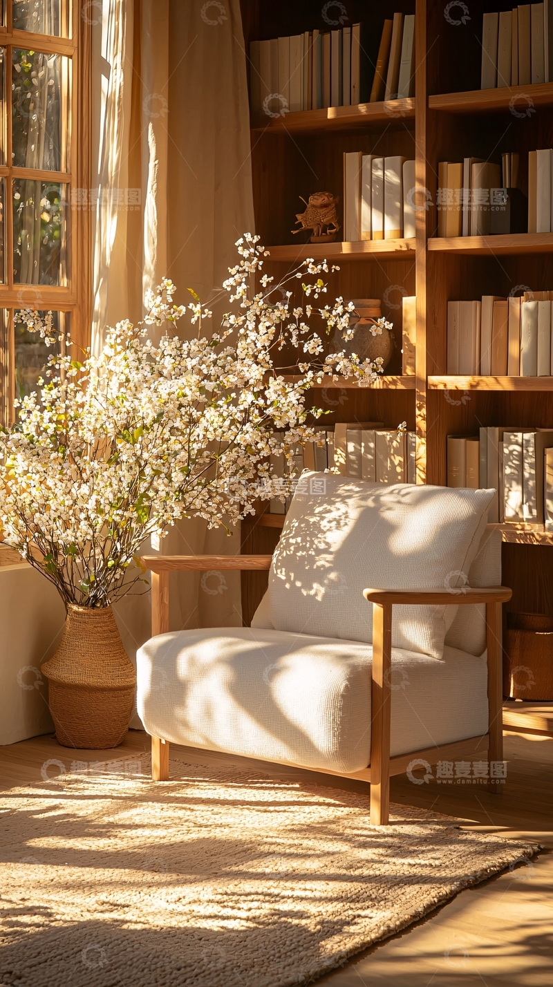 高清大图下载【趣麦麦图】阳光洒满书房的温馨角落