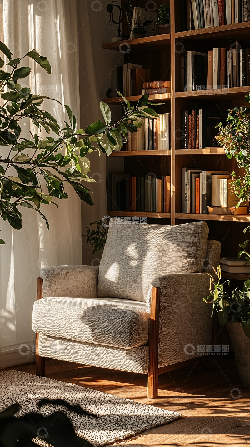 高清大图下载【趣麦麦图】阳光洒满书房的温馨角落