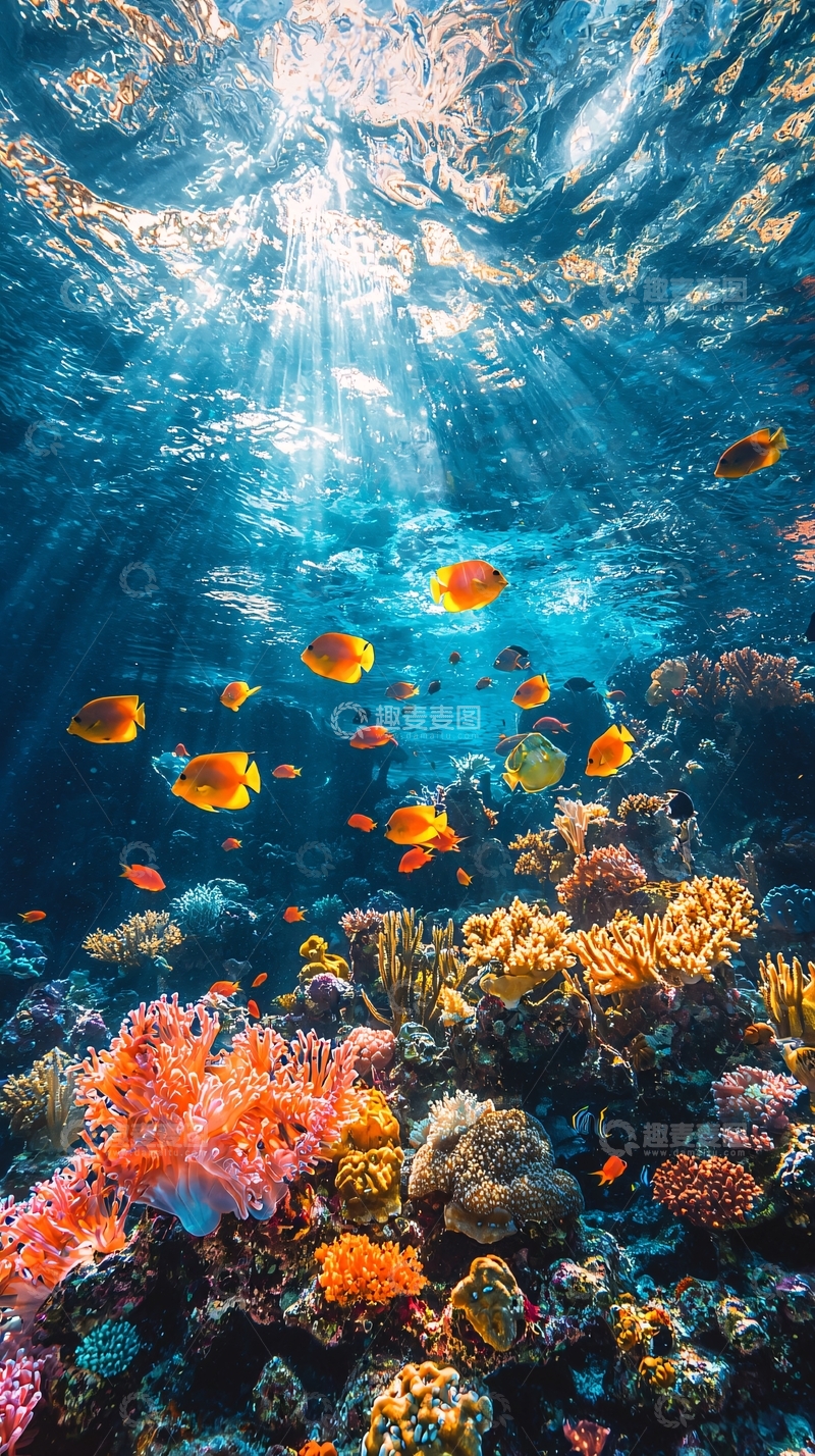 高清大图下载【趣麦麦图】海底珊瑚鱼群自然风光