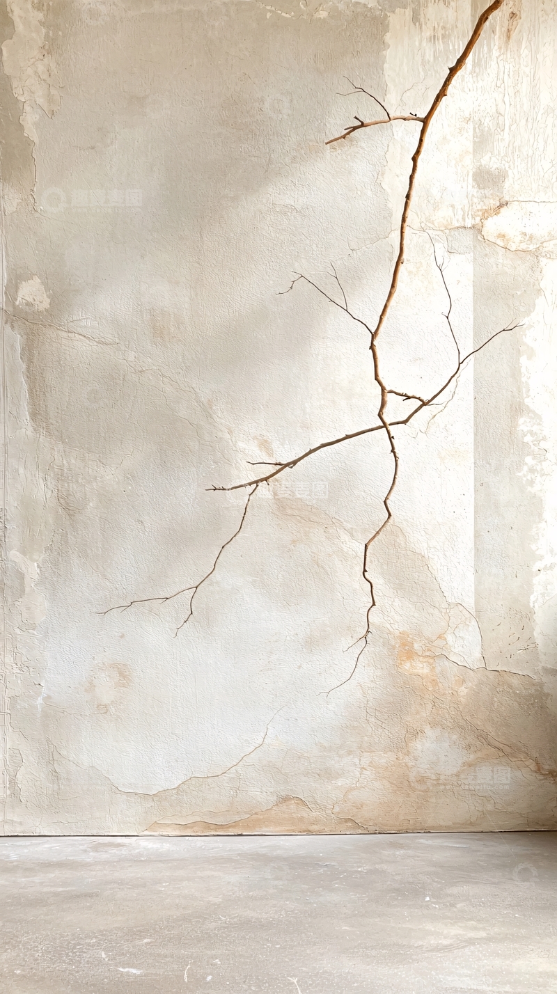 高清大图下载【趣麦麦图】裂纹墙面树枝艺术背景