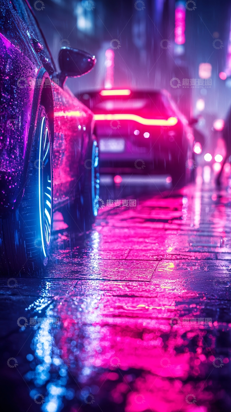 高清大图下载【趣麦麦图】霓虹雨夜街道