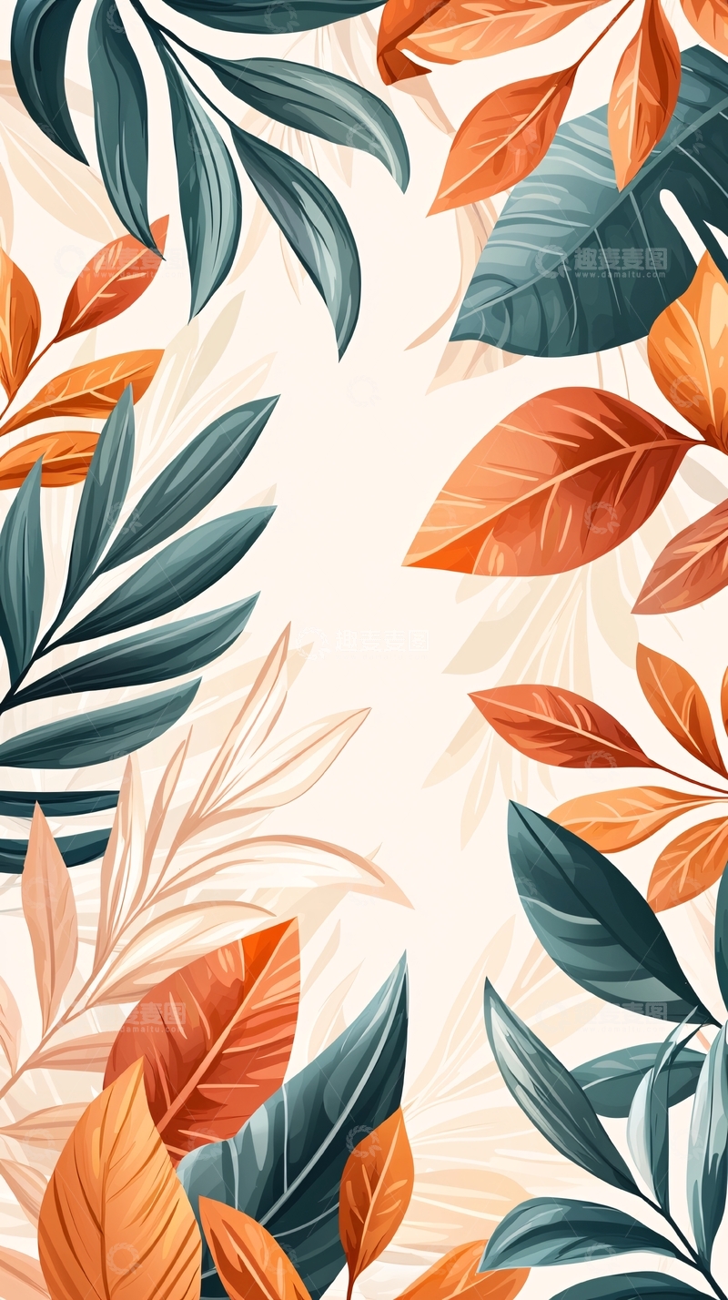 高清大图下载【趣麦麦图】秋叶热带植物背景图案