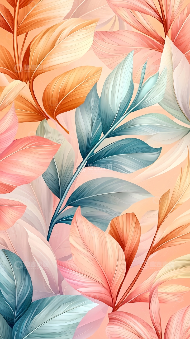 高清大图下载【趣麦麦图】梦幻色彩植物叶子背景图