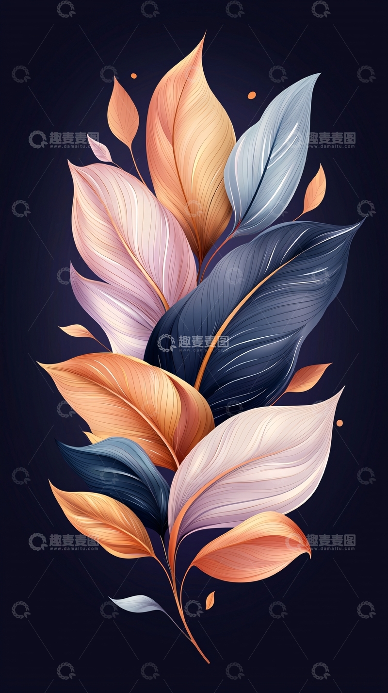高清大图下载【趣麦麦图】梦幻色彩叶子插画背景