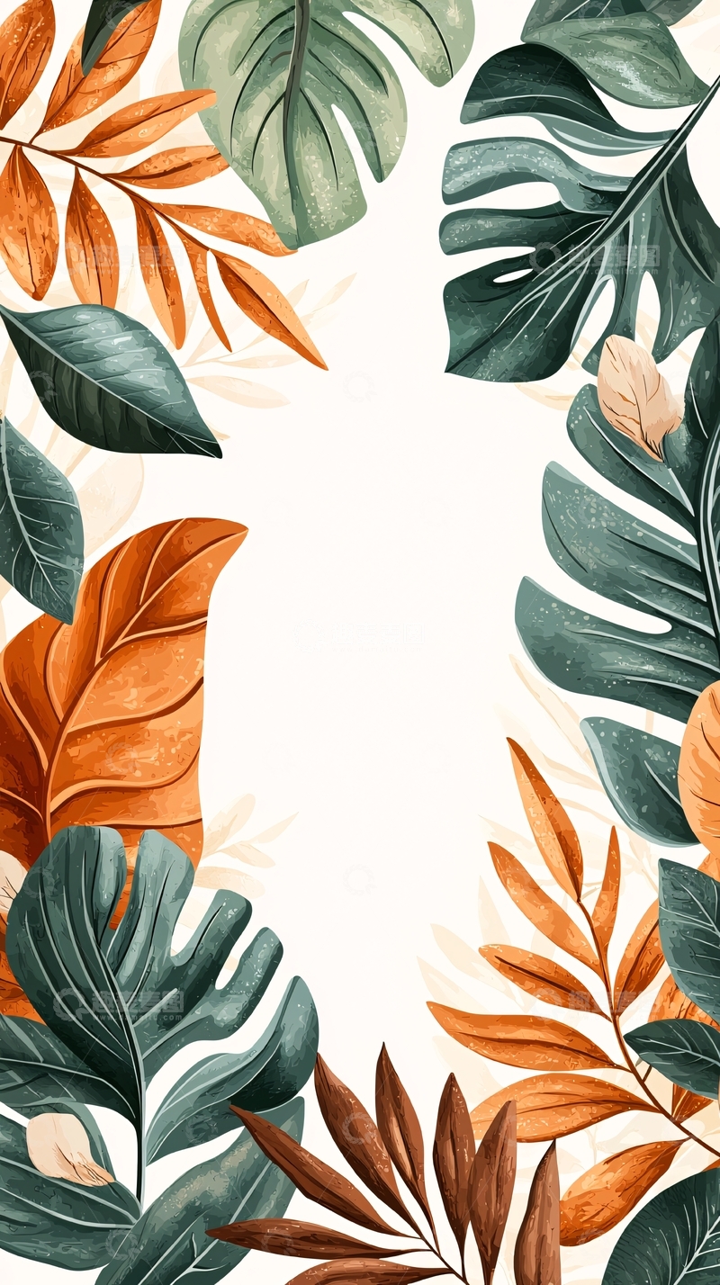 高清大图下载【趣麦麦图】热带植物叶子边框背景图