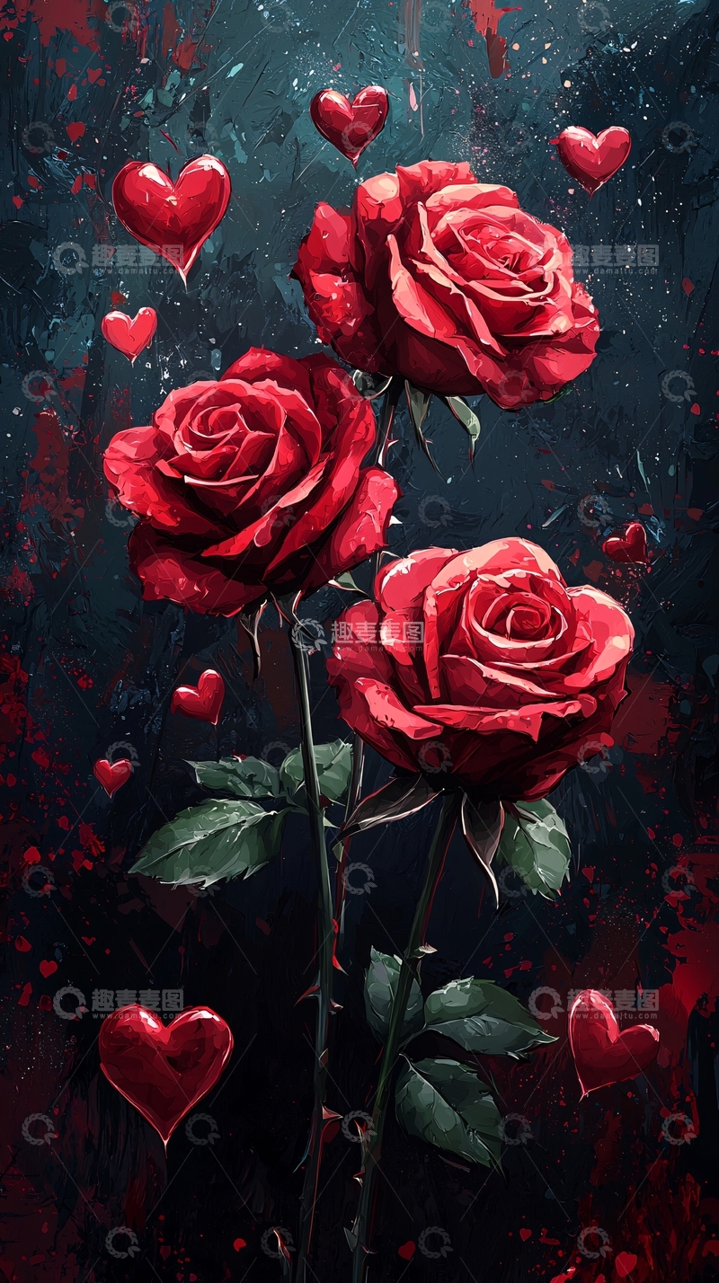 高清大图下载【趣麦麦图】红色玫瑰与心形背景